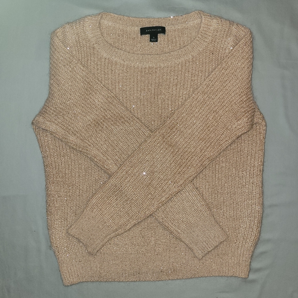 Ann Taylor Small Pink Sequin Wool Blend Sweater